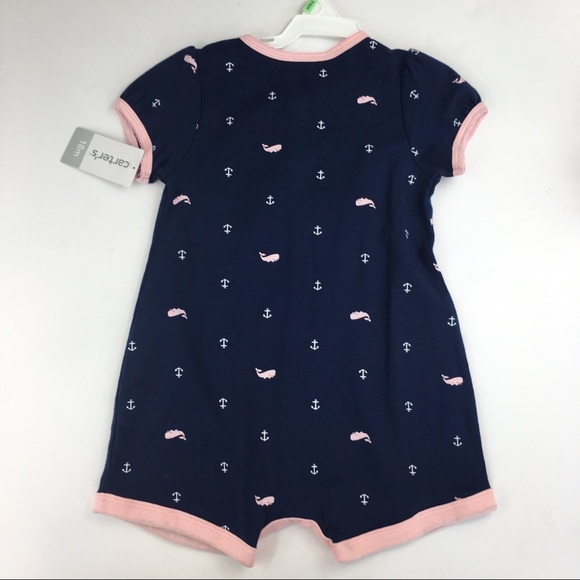 NWT Carter’s Navy & Pink Romper w/Whales & Anchors - Picture 2 of 7